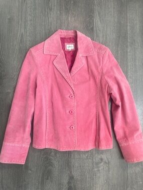 cleo Pink Suede Notch-Collar Button Jacket size medium